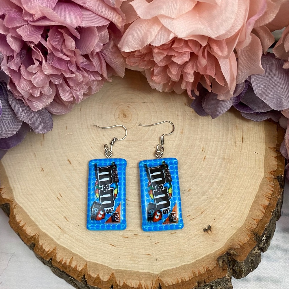 Whimsical Pretzel M&M Chocolate Candy Earrings - Picture 2 of 10